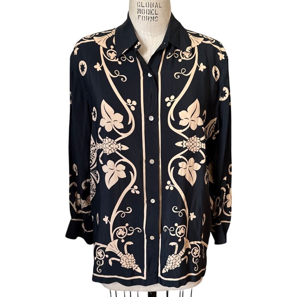 y2k Banana Republic Silk Button Down Blouse in Black and Tan Size Small